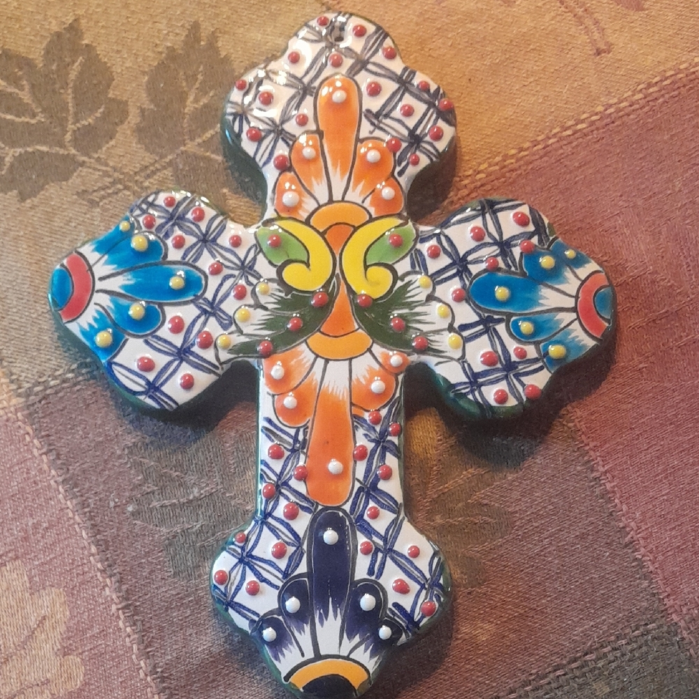 Vibrant Multicolor Ceramic Cross Wall Decor
